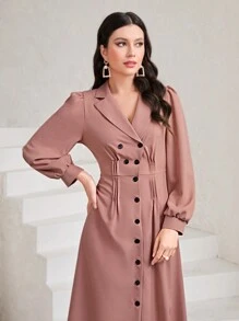 Modelyn 西裝領雙排釦繫腰帶洋裝 - 淺粉色 - 查看 3