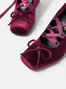 SheIn MOD Gót dày Giầy Ballet - Màu Đỏ Sâu - Xem 6