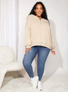 SHEIN CURVE+ 大碼半拉鏈落肩袖連帽衫