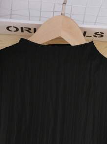 Teen Girls' Knitted Elegant Short T-Shirt With Round Neck And Flare Sleeves - Black - View 3