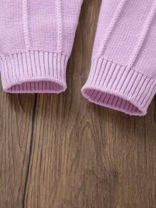 女嬰素色針織連身褲&帽不帶T恤 - 淡紫色 - 查看 4