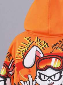 SHEIN Leap Crew Tween Boy Cartoon Graphic Sweatshirt - Orange - View 3