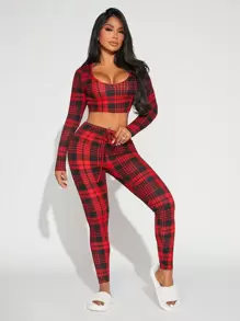 SHEIN SXY Women's Plaid Pattern Suit Set With Top And Pants - Multicolor - View 4