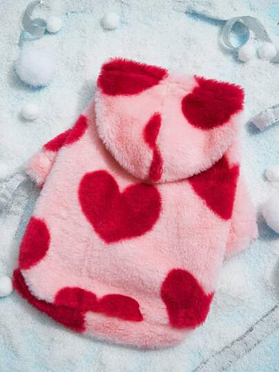 PETSIN 1 قطعة معطف دافئ للحيوانات الأليفة مصنوع من القماش البرّاق بشكل قلب وردي