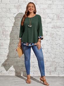 EMERY ROSE Plus Floral Print 2 In 1 Tee - Army Green - View 6