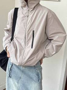 DAZY 拉链连帽外套女式夹克，秋季女装 - 卡其色 - 查看 1