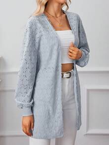 SHEIN Frenchy 網眼刺繡開門襟落肩袖外套 - 藍色 - 查看 4