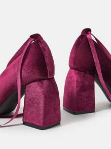SheIn MOD Gót dày Giầy Ballet - Màu Đỏ Sâu - Xem 7