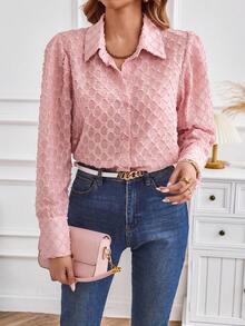 SHEIN Privé Solid Button Front Shirt - Pink - View 6