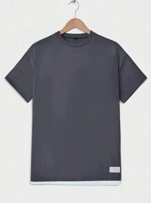 RueChic Men Letter Patched Detail Drop Shoulder 2 In 1 Tee - Grey - View 1