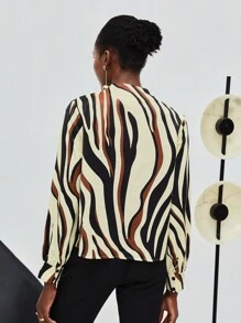 Maija Zebra Striped Print V Neck Blouse - Multicolor - View 2