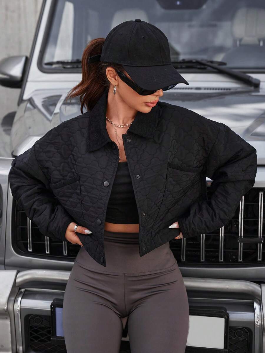 EURMUSE Của phụ nữ Màu thuần Thả vai Quần skinny Áo khoác Với Giường đôi tiêu chuẩn Túi - màu đen - Xem 1