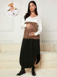 SHEIN Thai sản In hoa Báo Khối màu Điều dưỡng Váy áo thun - Nhiều màu - Xem 1
