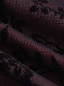 SHEIN MOD Vestido ajustado rojo y negro con estampado floral y encaje de contraste - Rojo - Ver 3