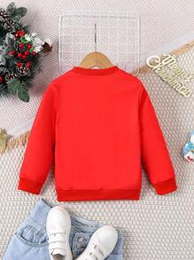 SHEIN Cô gái In Giáng sinh Áo nỉ - Đỏ - Xem 2