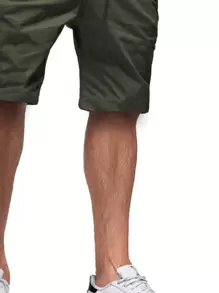 Manfinity Homme 男式宽松斜口袋短裤 - 軍綠色 - 查看 3