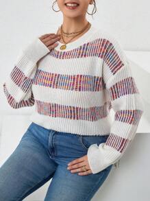 Celure Plus Striped Pattern Drop Shoulder Sweater - Multicolor - View 1
