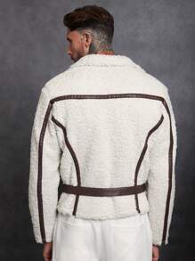 Manfinity NXTstreet Loose Fit Men Zip Up Buckle Belted Teddy Jacket - Apricot - View 2