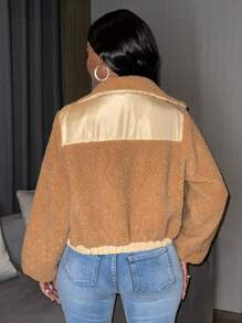 Zolique Zip Up Teddy Jacket - Khaki - View 2