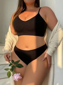 Plus Solid Lingerie Set - Black - View 1
