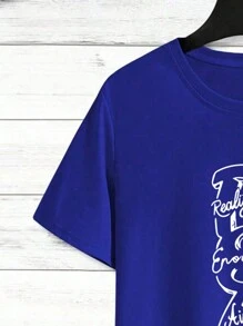 Manfinity 男士字母印花t恤 - 藏蓝色 - 查看 4