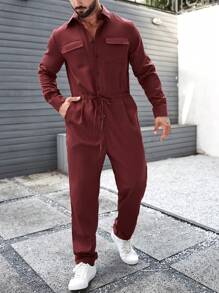 Manfinity Homme Nam Túi có nắp Eo dây rút Áo liền quần - Màu Đỏ Sâu - Xem 7