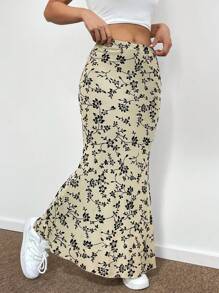 SHEIN EZwear 波西米亞全身印花 花卉印花女士半身裙 - 杏色 - 查看 3