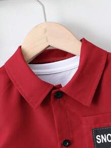 SHEIN Chico joven Camisa con diseño de parche de letra con pantalones sin camiseta