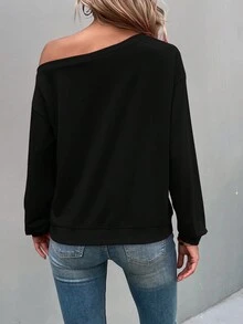 INAWLY Butterfly & Sunflower Print Drop Shoulder Sweatshirt - Black - View 2