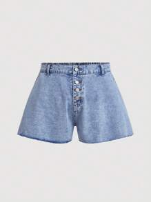 SHEIN MOD Plus Button Fly Denim Shorts - Light Wash - View 1