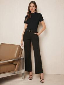 BizChic Solid Mock Neck Tee - Black - View 8