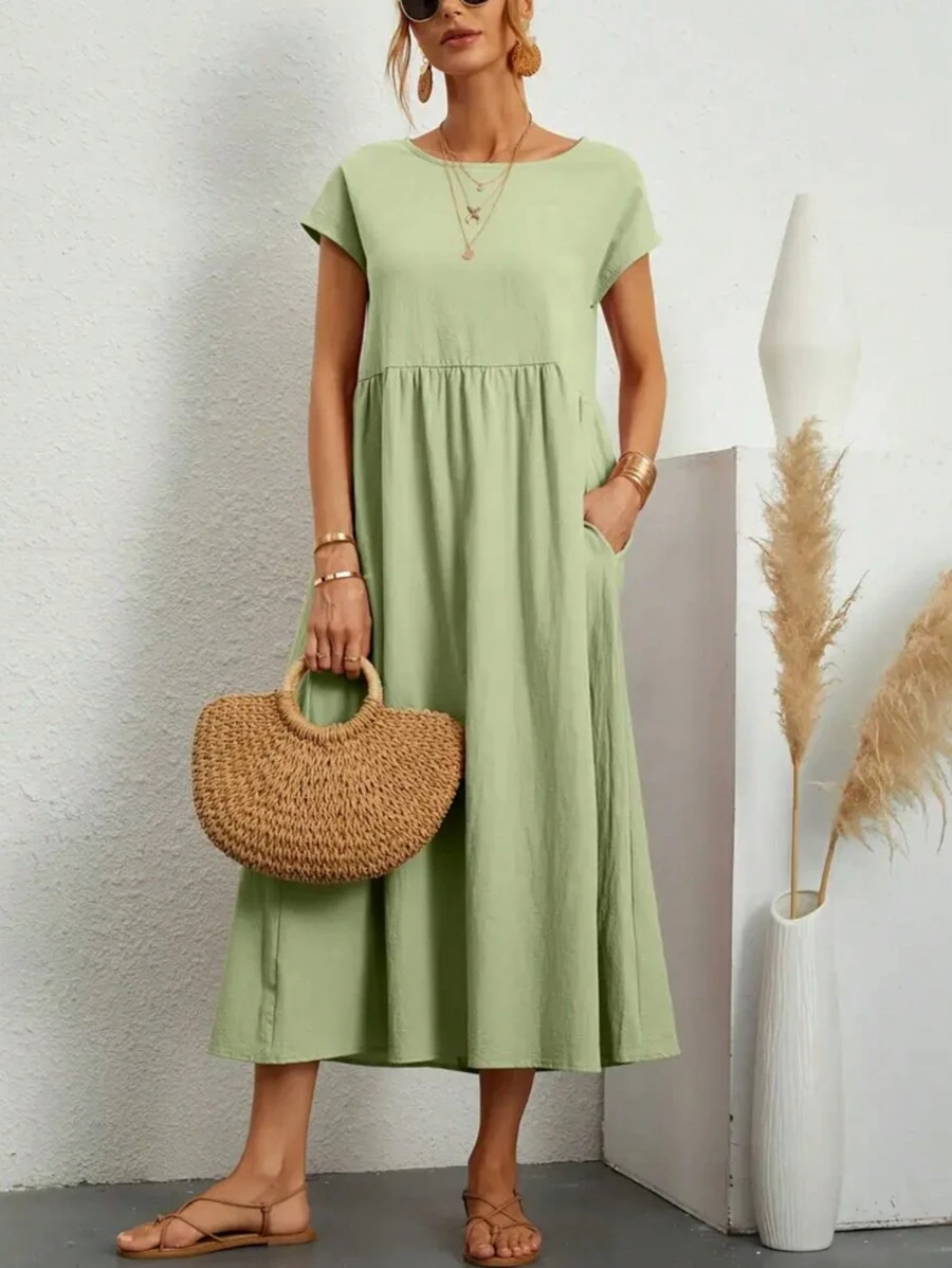 Chất rắn Túi nghiêng Váy Smock - Màu xanh Bạc hà - Xem 1