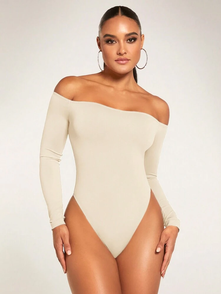 Off Shoulder Solid Bodysuit