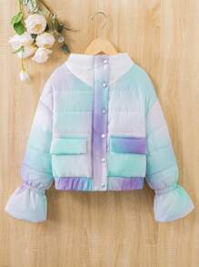 SHEIN Tween Girl Ombre Flounce Sleeve Padded Coat - Multicolor - View 1