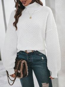 SHEIN Essnce 高領落肩袖套頭毛衣 - 白色 - 查看 7