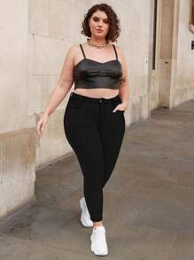 SHEIN Essnce Plus Slant Pocket Cropped Skinny Jeans - Black - View 5