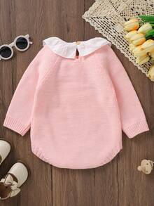 Baby Girl Ruffle Trim Raglan Sleeve Knit Bodysuit - Pink - View 2