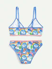 ROMWE X Care Bears Cartoon Printed Bra And Underwear Set - Multicolor - View 2