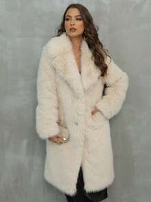 RELISH NOLESS Lapel Neck Open Front Fuzzy Coat - Apricot - View 4