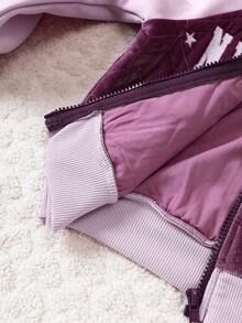 Young Girl Letter Embroidery Raglan Sleeve Jacket & Sweatpants - Mauve Purple - View 5