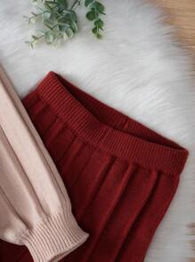 SHEIN Young Girl Contrast Trim Sweater & Pleated Sweater Pants - Beige - View 5