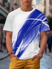 Manfinity Homme 男士圖案印花T恤 - 藍色 - 查看 4