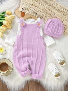 女嬰素色針織連身褲&帽不帶T恤 - 淡紫色 - 查看 1