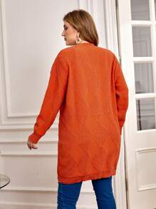 SHEIN Franclia 休閒口袋純色大碼開衫 - 珊瑚橙 - 查看 2