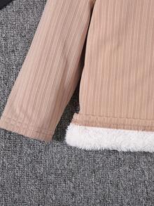 SHEIN Chàng trai trẻ Thư được vá Cổ cao Nhiệt Áo thun - màu nâu - Xem 3