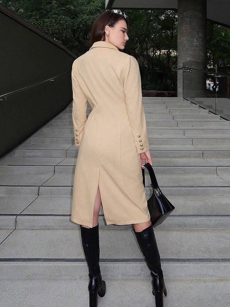 Lapel Neck Button Front Tweed Overcoat