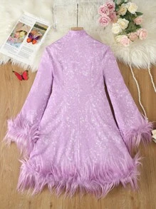 SHEIN 女大童毛茸邊洋裝 - 紫色 - 查看 2