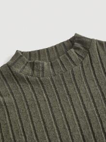 SHEIN MOD Mock Neck Lettuce Trim Trumpet Sleeve Lettuce Trim Tee - Green - View 4