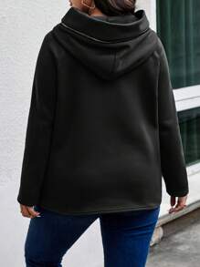 Calvaya 大码女式纯色插肩袖长袖连帽休闲保暖运动衫，秋冬 - 黑色 - 查看 2