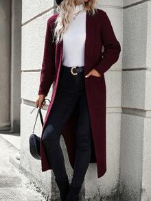 SHEIN Essnce Cárdigan informal con diseño de bolsillo doble - Burdeos - Ver 6